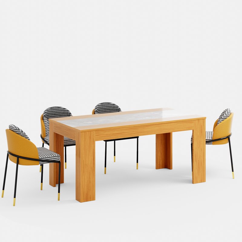 Factory direct modern dining furniture room wooden mdf dining table marble wood dining table 6 chairs set