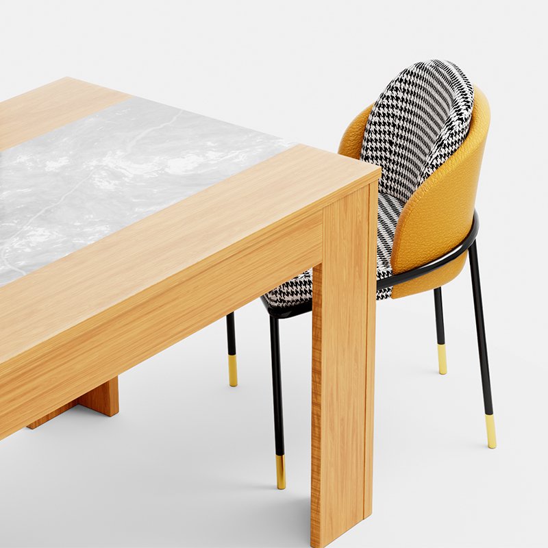 Factory direct modern dining furniture room wooden mdf dining table marble wood dining table 6 chairs set