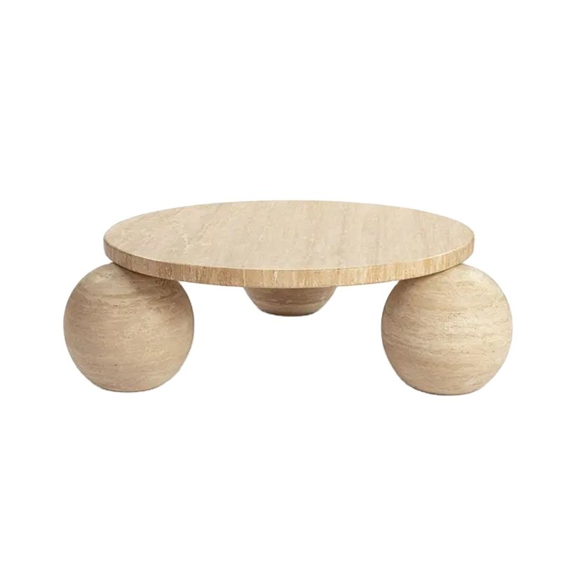 Modern Fashion Designs Travertine Marble Coffee Table Living Room Natural Stone Sphere Ball Table Base Travertine Side Table