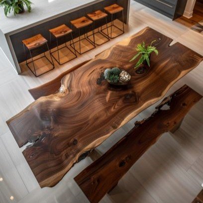 Cheap Simple Wooden Live Edge Slab Solid Walnut Wood Home Furniture Restaurant Kitchen Dining Table