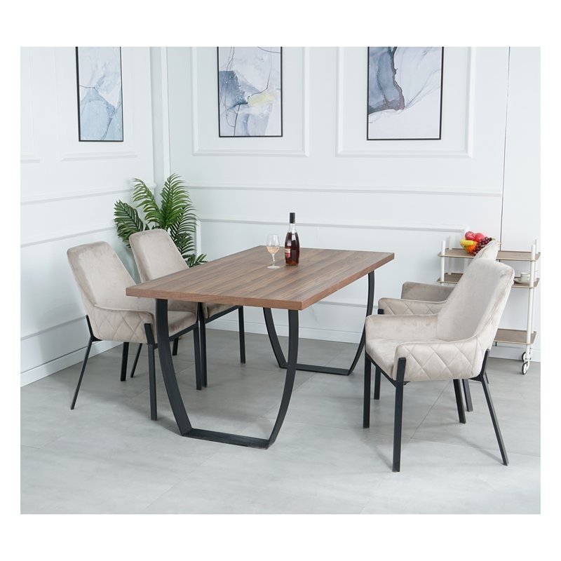 Cheap Nordic luxury thick wooden mdf dining room set metal leg dining table