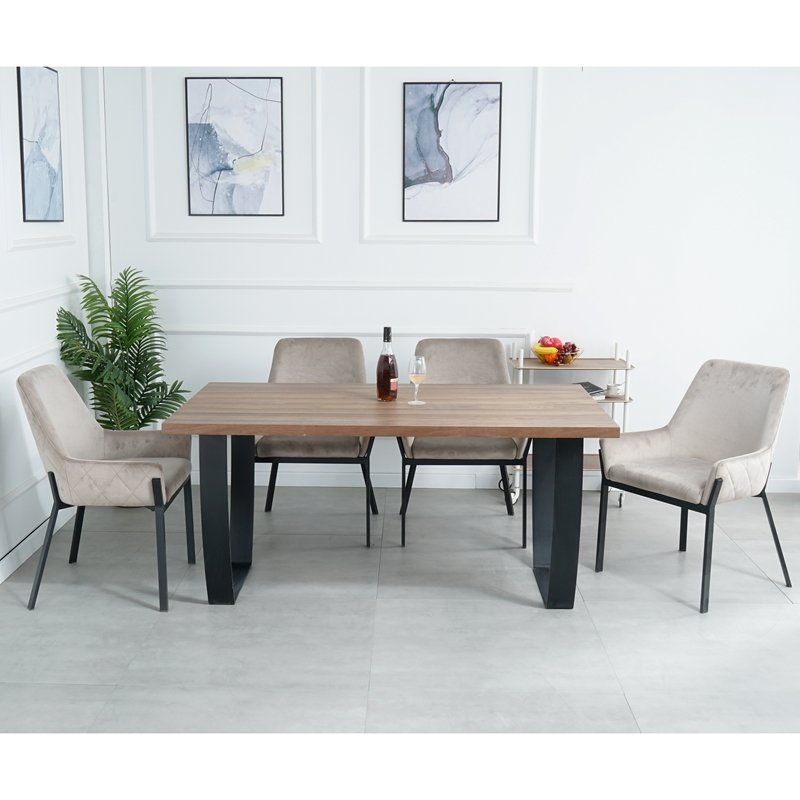 Cheap Nordic luxury thick wooden mdf dining room set metal leg dining table