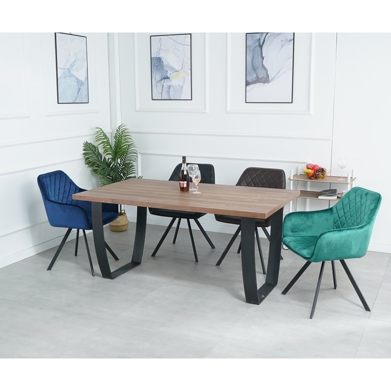 Cheap Nordic luxury thick wooden mdf dining room set metal leg dining table
