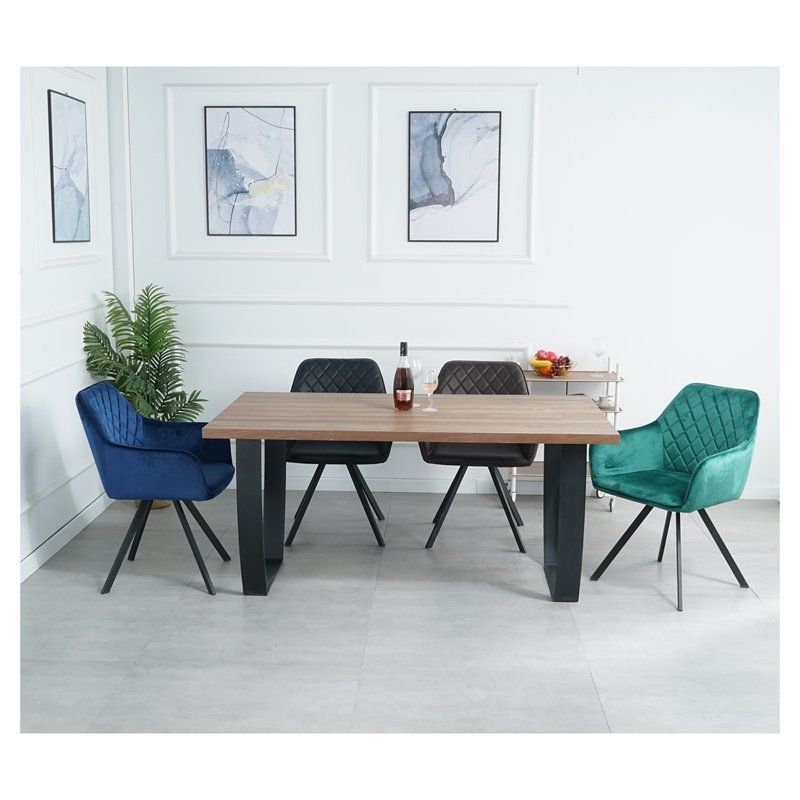 Cheap Nordic luxury thick wooden mdf dining room set metal leg dining table