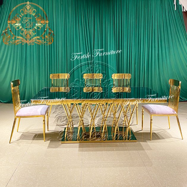Elegant Design Style Gold Centerpieces Foshan Mid Century Modern Dining Table Modern Luxury