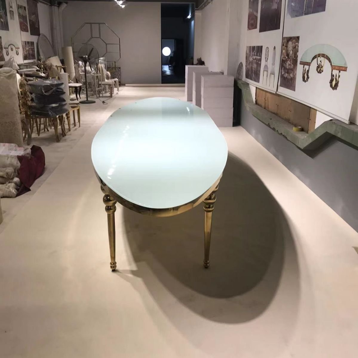 Luxury new product events stainless steel with glass top oval shape banquet dining table for wedding event