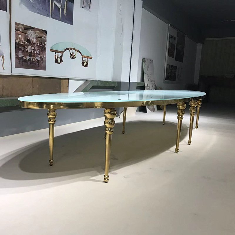 Luxury new product events stainless steel with glass top oval shape banquet dining table for wedding event