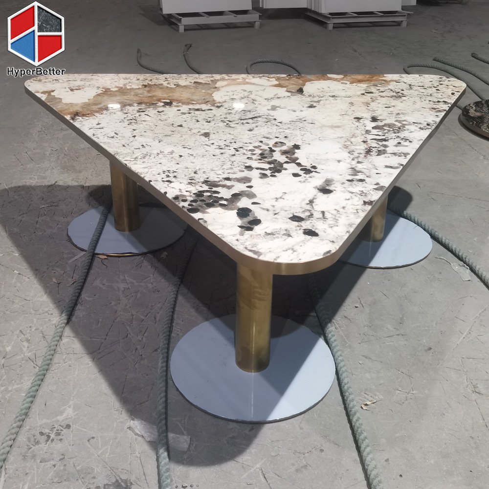 12 seats matt sintered stone top triangle tables for wedding event and restaurant