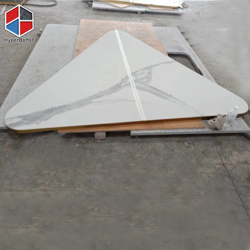 12 seats matt sintered stone top triangle tables for wedding event and restaurant
