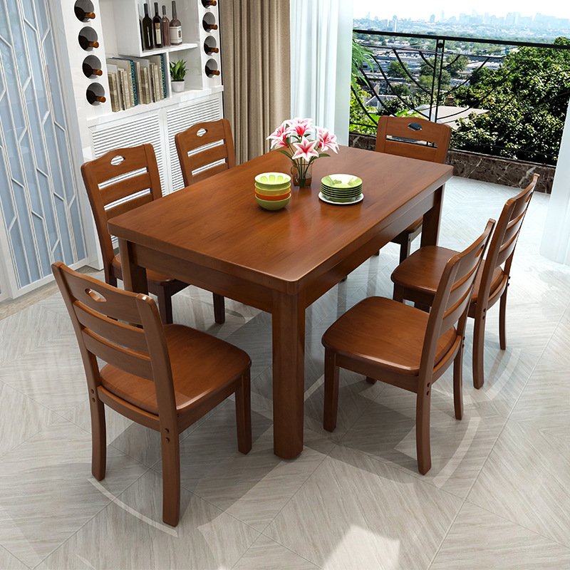Affordable wooden table 6 chair set factory direct sales