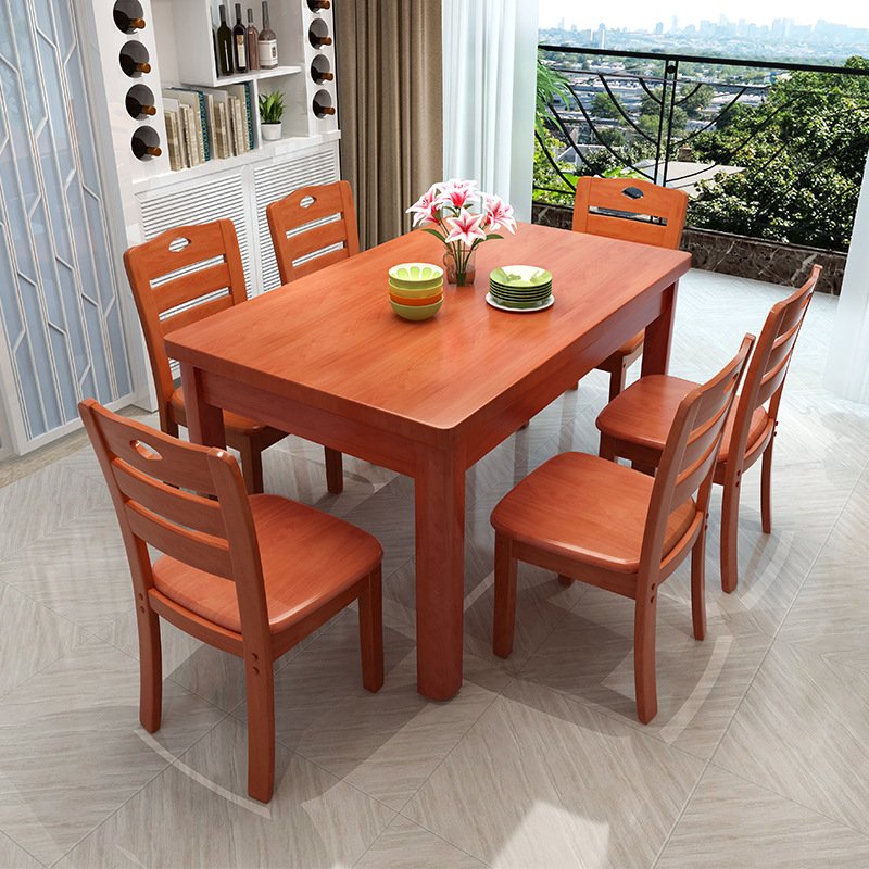 Affordable wooden table 6 chair set factory direct sales