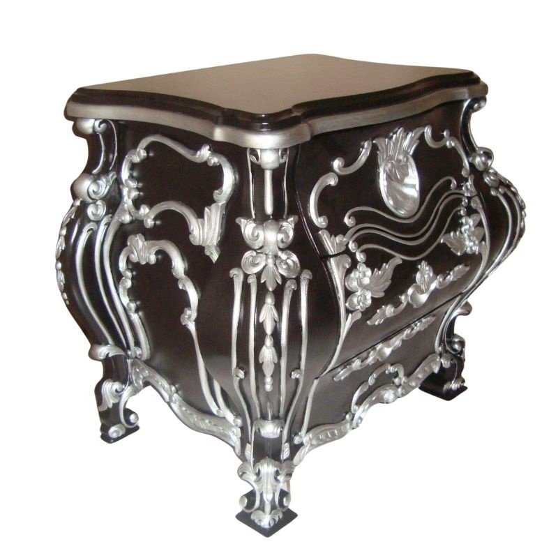 Rococo Bedside Table Antique Nightstand Wooden Classic Lamp Table Carved in Indonesia for Furnishing European Home Furniture