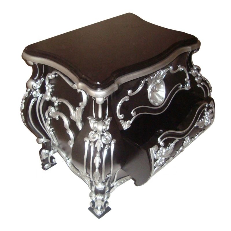 Rococo Bedside Table Antique Nightstand Wooden Classic Lamp Table Carved in Indonesia for Furnishing European Home Furniture