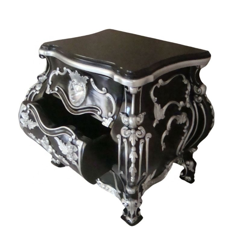 Rococo Bedside Table Antique Nightstand Wooden Classic Lamp Table Carved in Indonesia for Furnishing European Home Furniture