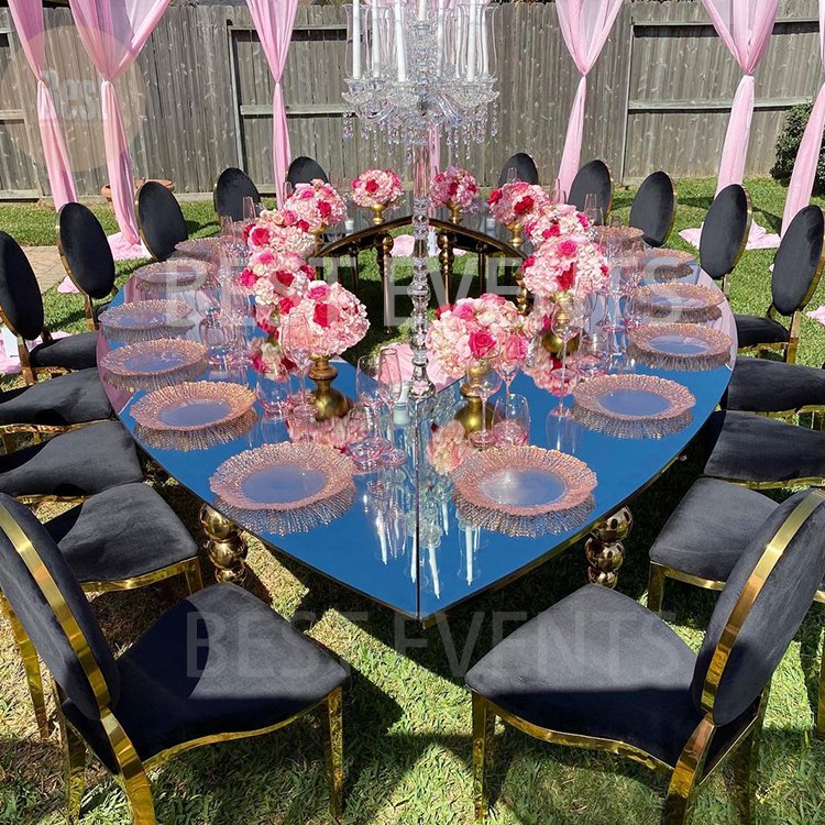 Newest Design Mirror Glass Top Half Moon Oval Shape Dining Table For Wedding