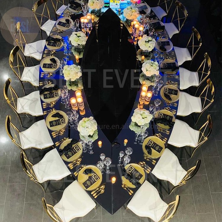 Newest Design Mirror Glass Top Half Moon Oval Shape Dining Table For Wedding