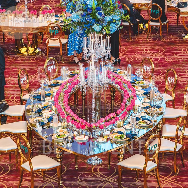 Newest Design Mirror Glass Top Half Moon Oval Shape Dining Table For Wedding