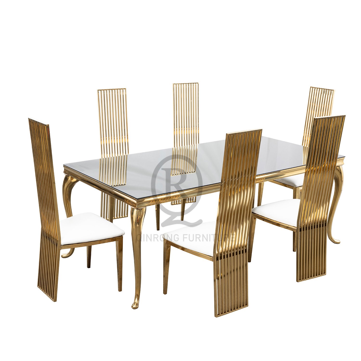 Luxury Wedding Dining Table Glass Top Golden Stainless Steel Dining Table for Wedding