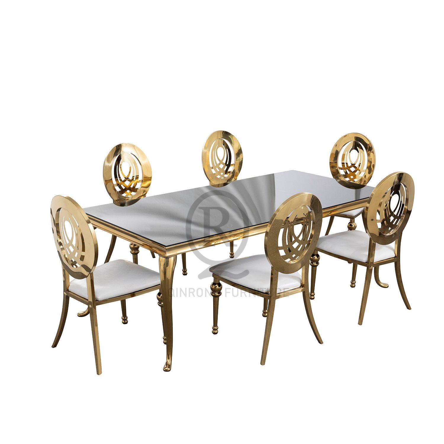 Luxury Wedding Dining Table Glass Top Golden Stainless Steel Dining Table for Wedding