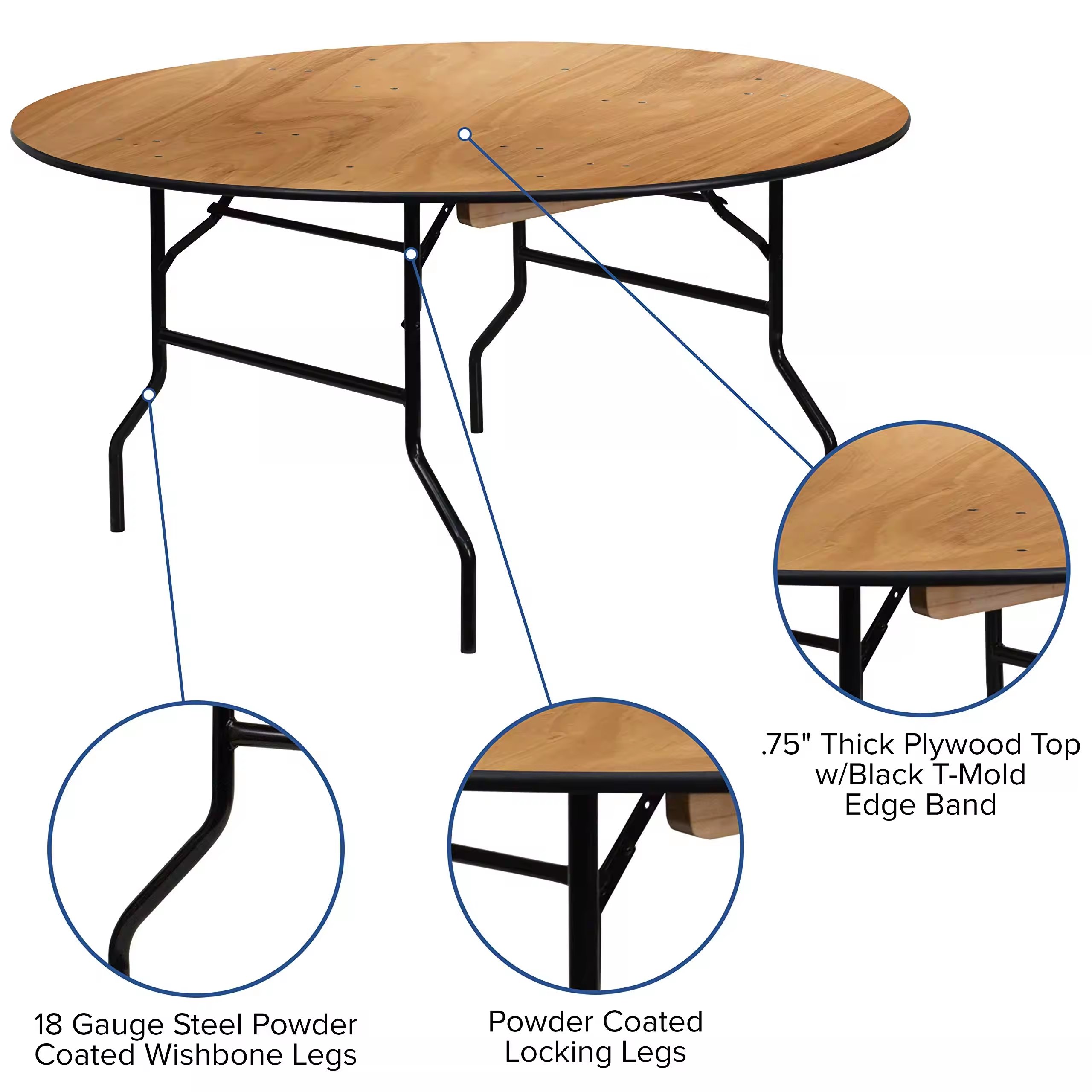 Wholesale Outdoor Wedding Banquet Dining Event 5ft Wood Round Wooden Folding Table