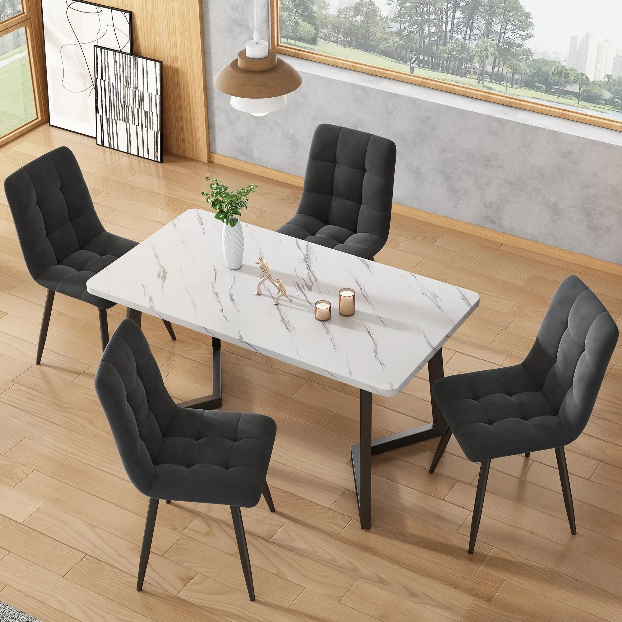 Luxury Rectangular Dining Table for Kitchen Dining Living Room Coffee table with Metal Leg