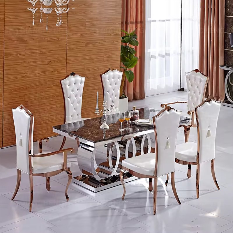 Good Quality Glass Top Banquet Dining Table and Chairs Set Modern Black 6 Seats Solid for Dining Room Set