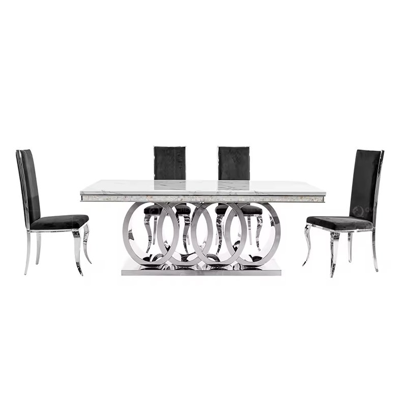 Good Quality Glass Top Banquet Dining Table and Chairs Set Modern Black 6 Seats Solid for Dining Room Set