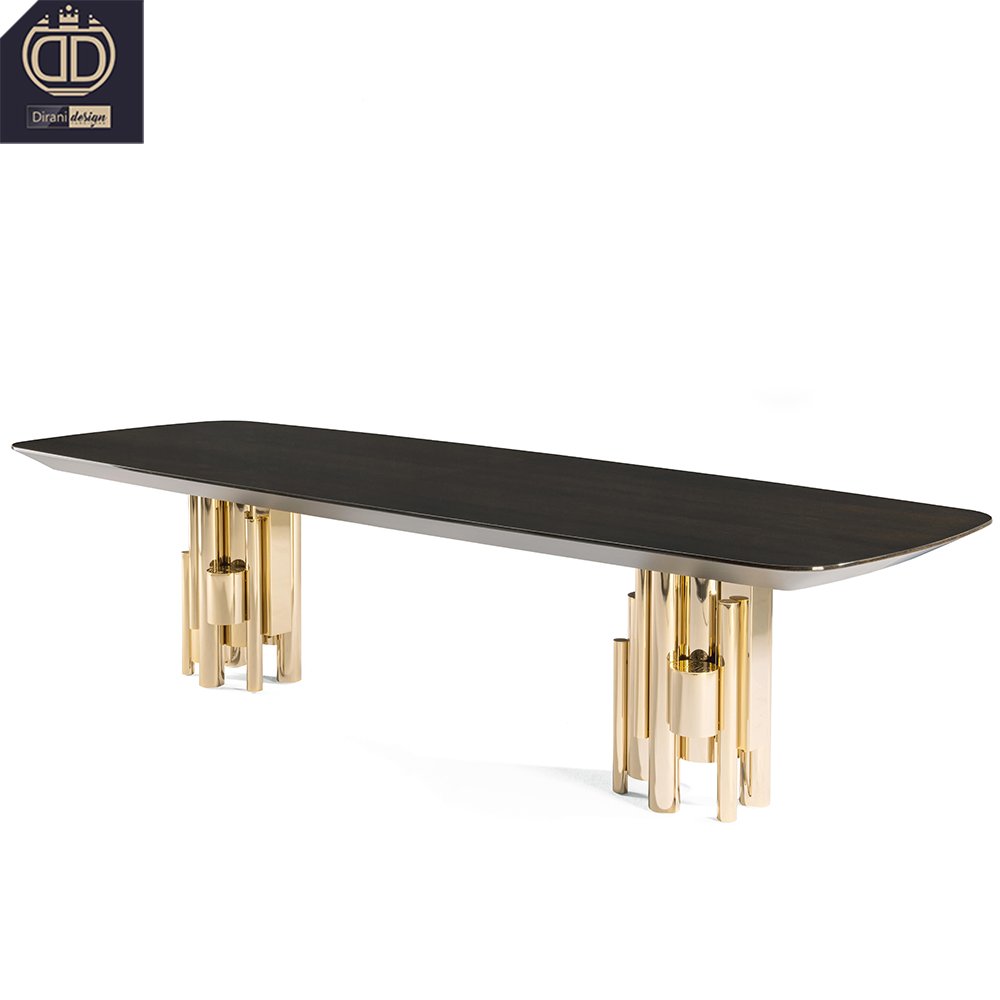 high end black and gold modern rectangular dining table contemporary luxury long wood dining table