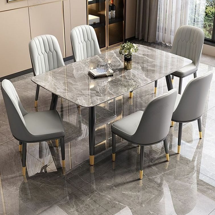 Decorative Furniture Luxury Modern Cheap Marble Stone Metal Restaurant Kitchen Hotel Use Elegant Dining Table Set