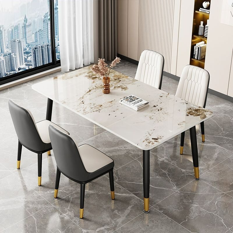Decorative Furniture Luxury Modern Cheap Marble Stone Metal Restaurant Kitchen Hotel Use Elegant Dining Table Set