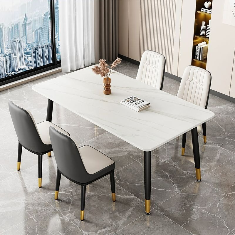 Decorative Furniture Luxury Modern Cheap Marble Stone Metal Restaurant Kitchen Hotel Use Elegant Dining Table Set