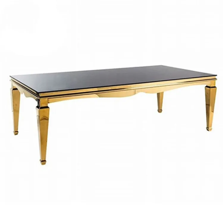 hot Mirror glass luxury furniture Gold Stainless Steel Dining Table Metal Dining Table Wedding Event Tables