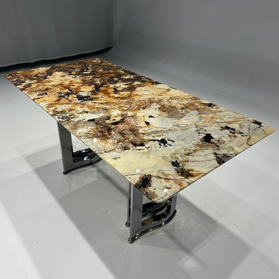 Latest Real Marble Stone Dining Table Unique Luxuriant Design Golden Marble Table Home Furniture Restaurant