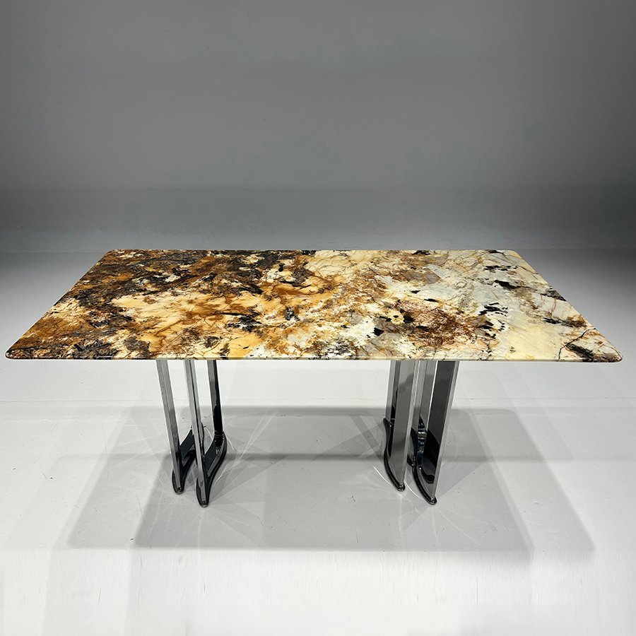Latest Real Marble Stone Dining Table Unique Luxuriant Design Golden Marble Table Home Furniture Restaurant