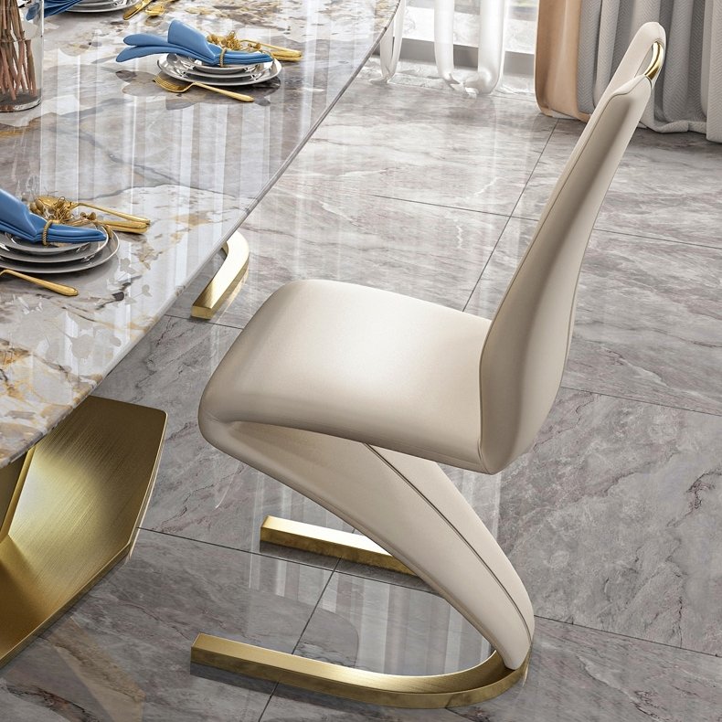 HJ HOME Modern Luxury golden stainless steel dining table with marble top 6 seater for dining room furniture