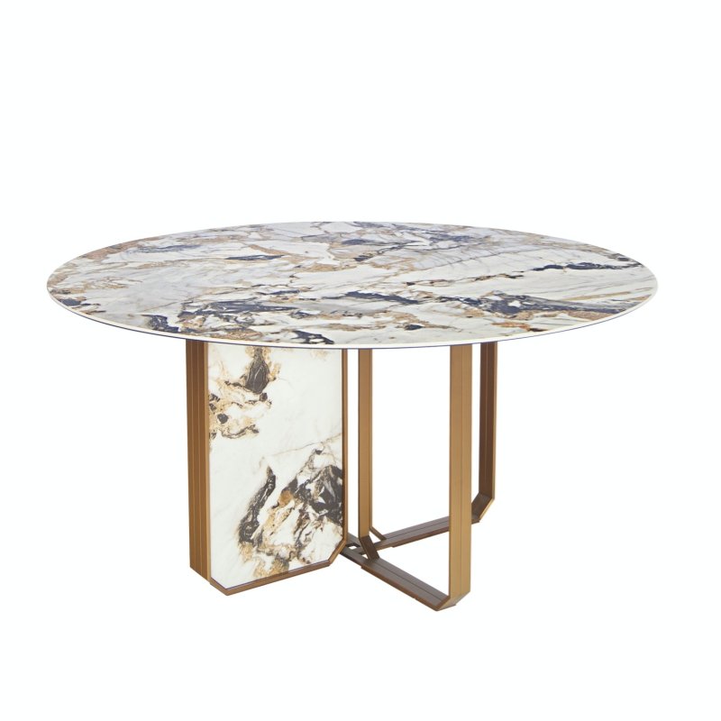 Home Furniture Set Elegant Gold and Stone Leg Dining Table with Rotatable Marble Top for Restaurant Dining Room