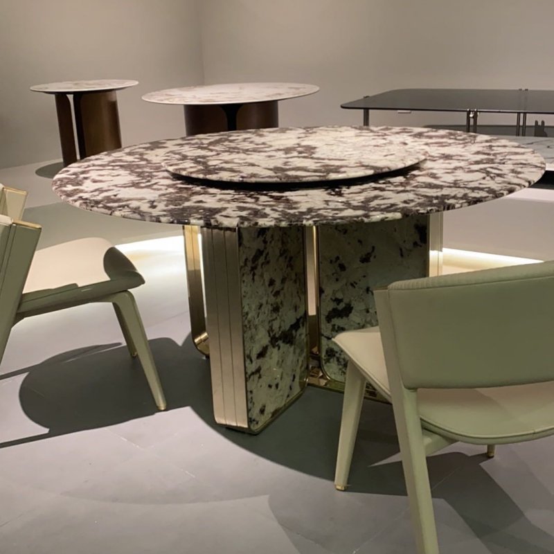 Home Furniture Set Elegant Gold and Stone Leg Dining Table with Rotatable Marble Top for Restaurant Dining Room