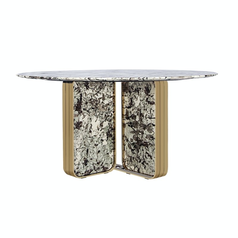 Home Furniture Set Elegant Gold and Stone Leg Dining Table with Rotatable Marble Top for Restaurant Dining Room