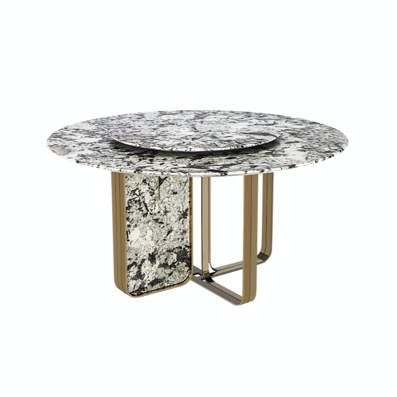 Home Furniture Set Elegant Gold and Stone Leg Dining Table with Rotatable Marble Top for Restaurant Dining Room