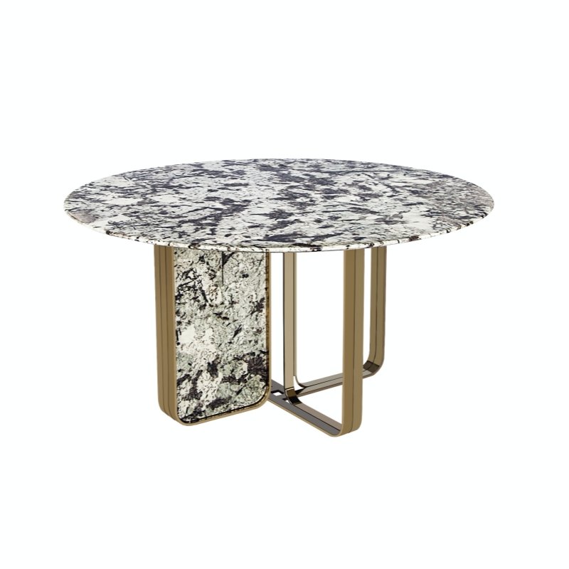 Home Furniture Set Elegant Gold and Stone Leg Dining Table with Rotatable Marble Top for Restaurant Dining Room