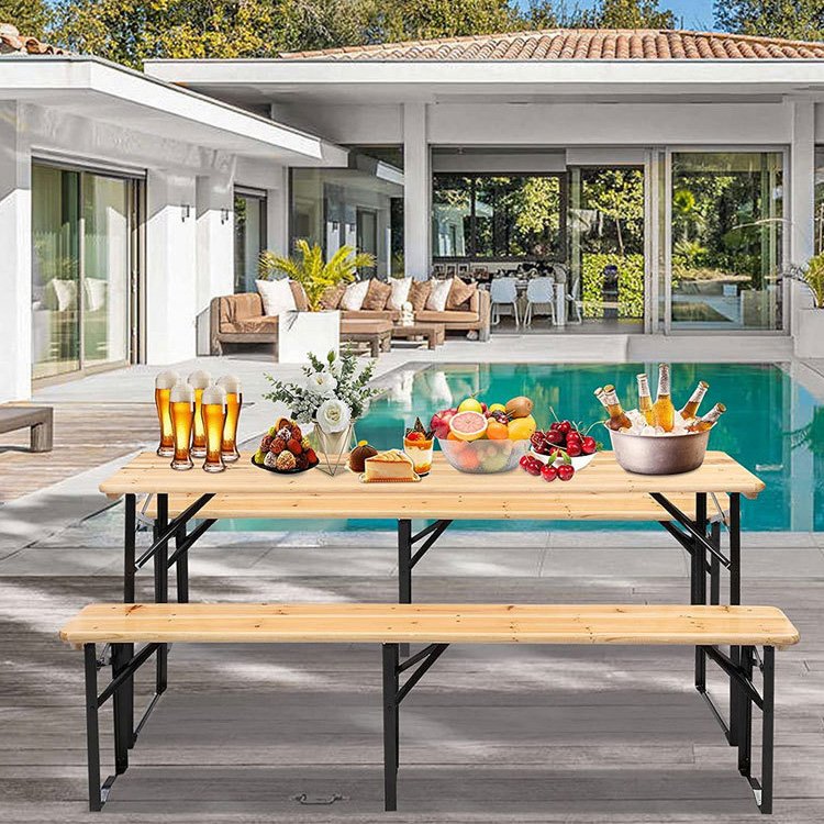 Folding table frame European restaurant table Vintage steel wood combined with metal folding table