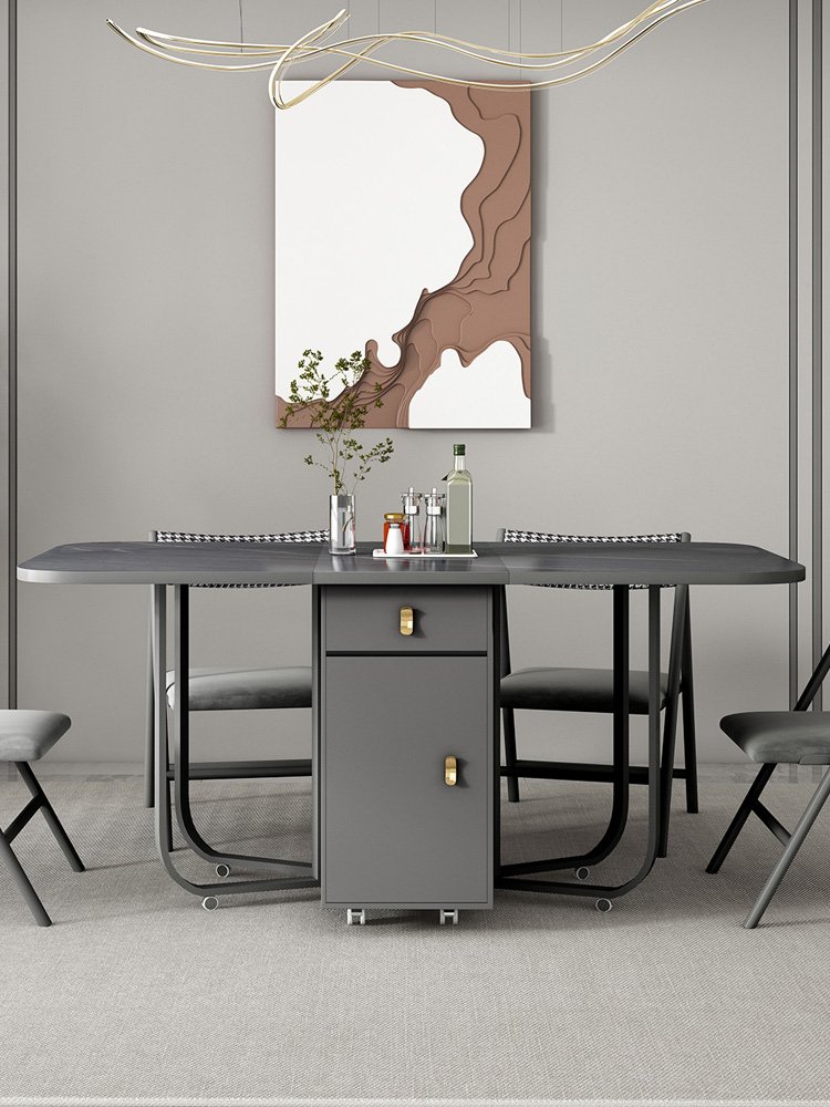 Retractable Foldable Dining Table With 2 Drawers And Space-Saving Table Suitable For Living Room Kitchen Farmhouse
