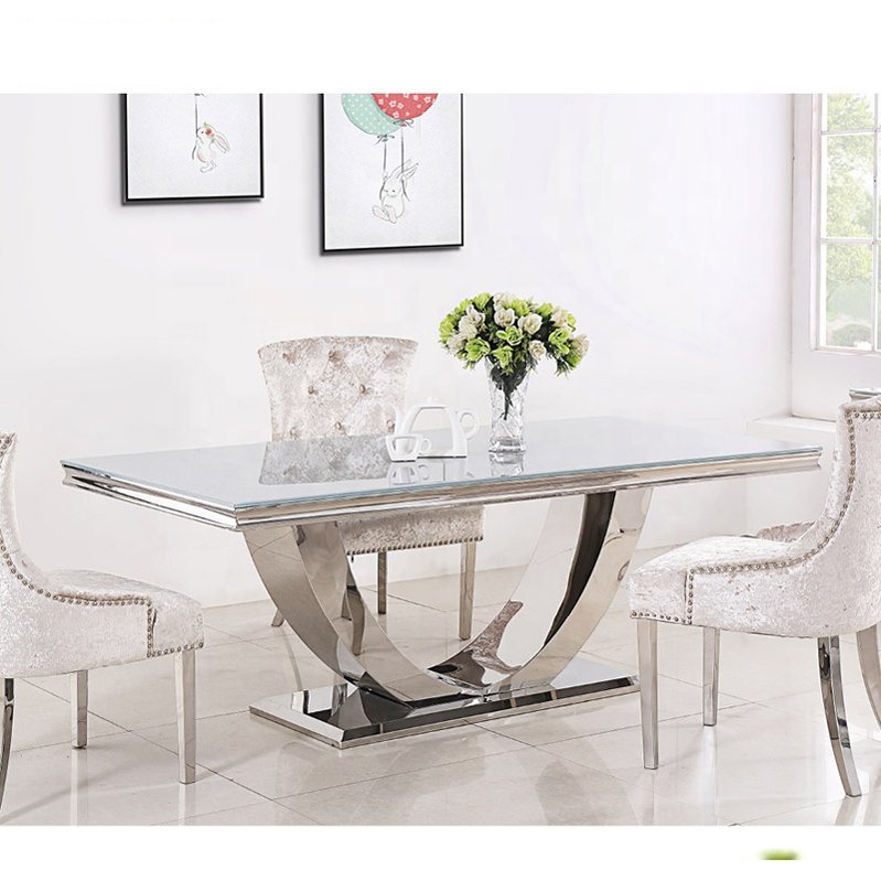 Foshan Stainless Steel Marble Ceramic Dining Table Set 8 seater
