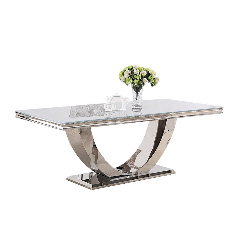 Foshan Stainless Steel Marble Ceramic Dining Table Set 8 seater