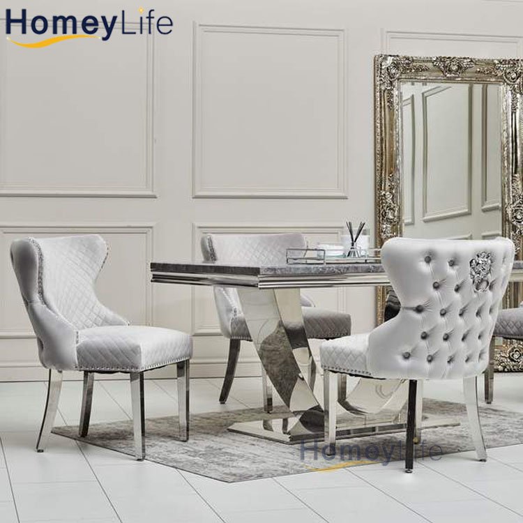 Foshan Stainless Steel Marble Ceramic Dining Table Set 8 seater