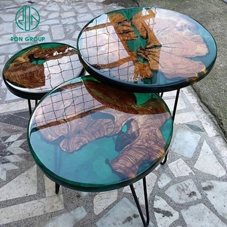 High End Hotel Restaurant Epoxy River Round Dining Table Apartment Furniture Wooden Marble Coffee Tables Epoxy Resin Table Top