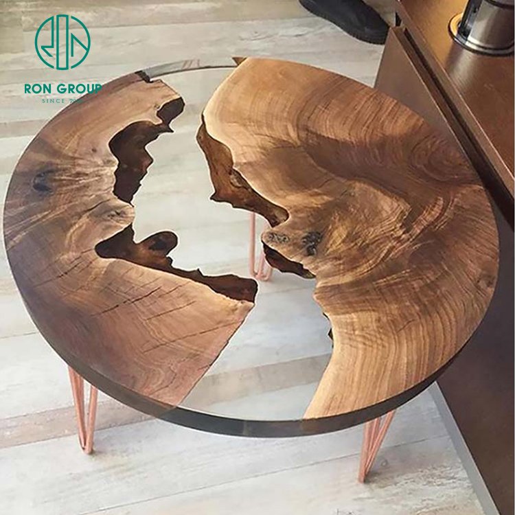 High End Hotel Restaurant Epoxy River Round Dining Table Apartment Furniture Wooden Marble Coffee Tables Epoxy Resin Table Top