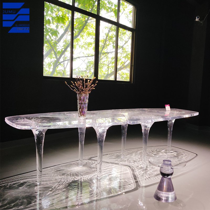 Glamorous Furniture Modern Acrylic Transparent Liquid Glacier Coffee Table for Outdoor Hotel Use Dining and Wedding Table