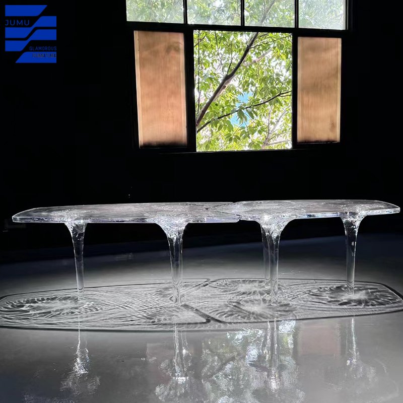 Glamorous Furniture Modern Acrylic Transparent Liquid Glacier Coffee Table for Outdoor Hotel Use Dining and Wedding Table