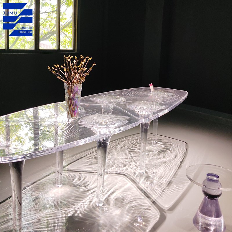 Glamorous Furniture Modern Acrylic Transparent Liquid Glacier Coffee Table for Outdoor Hotel Use Dining and Wedding Table